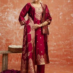 VredeVogel Women Embroidered Regular Gotta Patti Kurta with Trousers & With Dupatta-picture-3