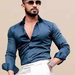 INDOPRIMO Men Solid Spread Collar Satin Casual Shirt-picture-30