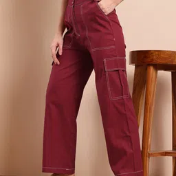 Mast & Harbour Women Mid-Rise Flared Fit Cargo-Style Wide-Leg Trousers-image-66