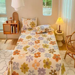 JC HOME Beige Floral Printed 220 TC King Cotton Bedsheet Set 2.30 m x 2.50 m-picture-29