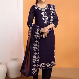 Ekta Textiles Floral Embroidered Straight Kurta with Salwar & Dupatta-45