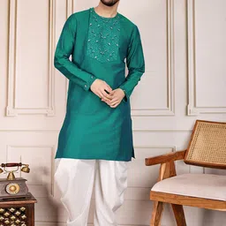 House of Pataudi Floral Embroidered Thread Work Round Neck Straight Kurta-image-50