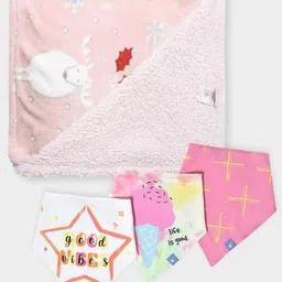 MiArcus Girls Pack of 4 Baby New Born Essentials Gift Set Hamper Including Blanket & Bibs-5
