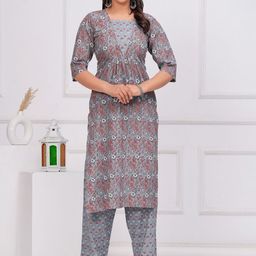 Vogueculture Women Floral Printed Pure Cotton Kurta with Trousers-picture-23