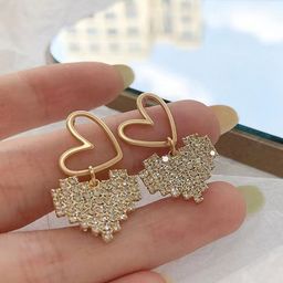KRENOZ Gold-Plated Crystals Studded Heart Shaped Drop Earrings-43