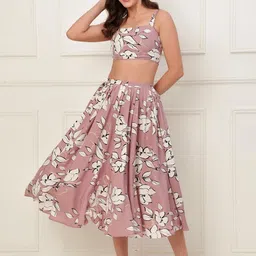 Roving Mode Floral Printed A-Line Pleated Midi Skirt-15