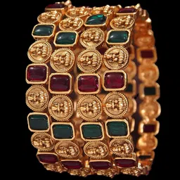 SGA FASHION Set Of 4 Gold-Plated Stone Studded Temple Bangles image 2