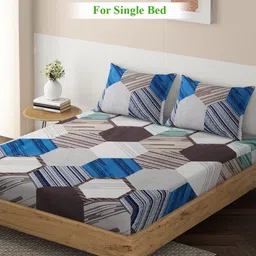 HOKIPO Blue & Brown Conversational 140 TC King Bedsheet with 2 Pillow Covers-picture-31