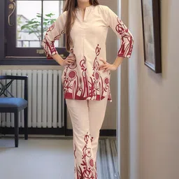 Anouk Women Cream Viscose Rayon Printed Co-Ords-picture-12
