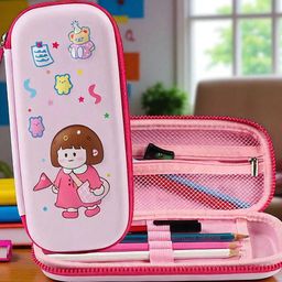 colorbee Pink Cartoon Birthday Pencil Holder Desk Organizer Best Birthday School Gift Animal Character, Cute Girl Cartoon, Floral Prints Art Polyester Pencil Box-picture-35