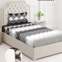 Aura Grey & Black Striped 350 TC Single Bedsheet with 1 Pillow Covers-picture-13