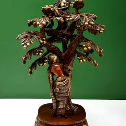 Exotic India Brown Krishna On a Tree With Radha Standing Under It Religious Idol Showpiece-8