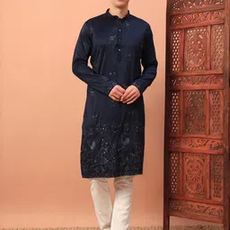 DVILLA Men Navy Blue Cotton Kurtas-picture-23