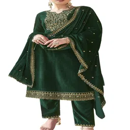 DRAVINAM Trends Floral Embroidered Zari Velvet Unstitched Dress Material-image-15