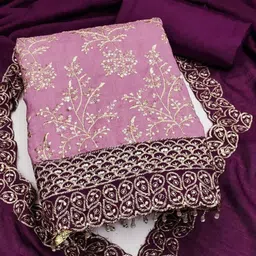 KALINI Embroidered Art Silk Unstitched Dress Material-image-99