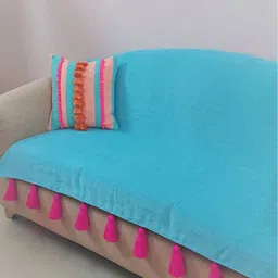 THROWPILLOW Turquoise Blue & Pink Solid Polyester 1 Piece Sofa Cover-image-91