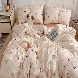 JC HOME Khaki & Brown Cartoon Characters Polycotton 3 Piece Double King Regular Bedding Set-27