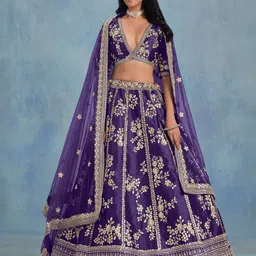 ODETTE Embroidered Sequinned Semi-Stitched Lehenga & Unstitched Blouse With Dupatta-image-72