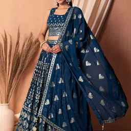 DIVASTRI Embellished Sequinned Semi-Stitched Lehenga & Unstitched Blouse With Dupatta-image-53