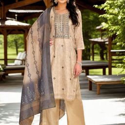 Anouk Women Ethnic Motifs Embroidered Regular Thread Work Chanderi Cotton Kurta with Palazzos & With Dupatta-37