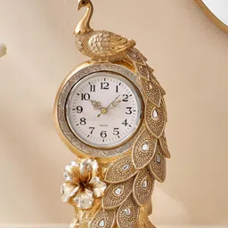 Home Centre Corsica Mayur Gold-Toned Embellished Animal Shaped Traditional Table Clock-image-32