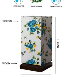 Aura White & Blue Printed Wooden Rectangle Shaped Table Lamp-image-89