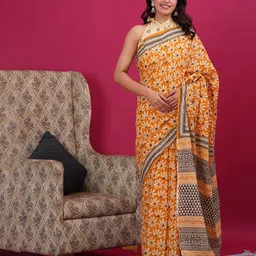 Vanedik Floral Pure Cotton Block Print Saree-picture-52