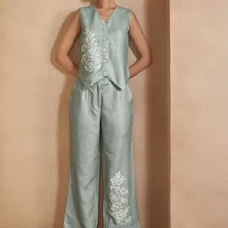 Anouk Embroidered V Neck Waistcoat With Trousers Co-Ords Set-image-70