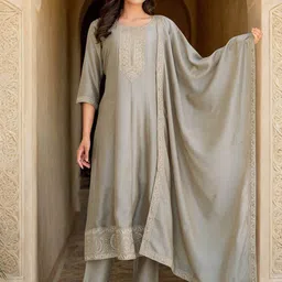 SANISA Women Ethnic Motifs Embroidered Anarkali Kurta with Trousers & Dupatta-picture-50