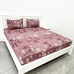 ohello Camel Brown Floral 300 TC King Bedsheet with 2 Pillow Covers-53