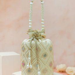 Rubans Cream Potli Bag with Multicolor Pastel Embroidery, Pearl Handle and Golden Tassels-picture-32
