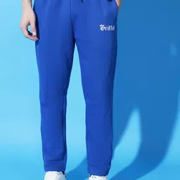 GRIFFEL Men Brand Logo Printed Fleece Mid Rise Track Pants-image-95