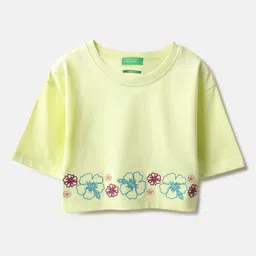 United Colors of Benetton Girls Floral Pure Cotton T-shirt-picture-32