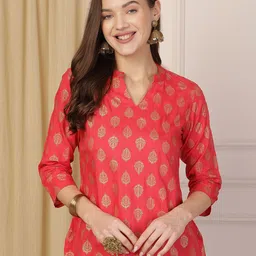 Anouk Rustic Floral Print Mandarin Collar Top-52