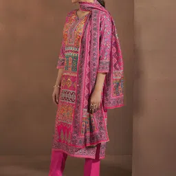 Anouk Women Printed Regular Thread Work Kurta with Trousers & With Dupatta image 2