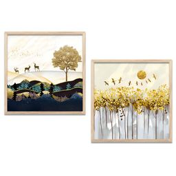 Kotart Brown & Blue 2 Pieces Floral Printed Wooden Wall Arts-picture-34