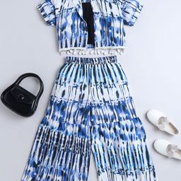 taffykids Girls Tie-Dyed Lace Detail Mandarin Collar Shirt With Trousers-picture-18
