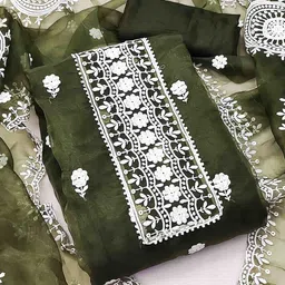 KALINI Floral Embroidered Thread Work Organza Unstitched Dress Material-image-77