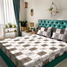 Myntra Elegant Homes White & Brown Printed 300TC King Bedsheet Set 2.70 m x 2.70 m-image-72