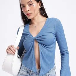 glitchez Twist & Flair Flared Sleeve Twisted Front-Open Top-9