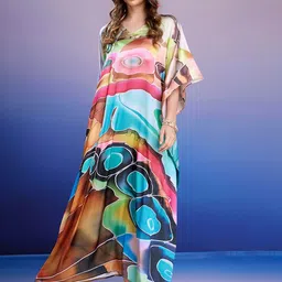 LABEL AARNA Women Printed Satin Kaftan Dress-image-90