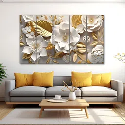 The Castle Decor White 5 Piece Wood Floral and Botanical Wall Paintings-image-3