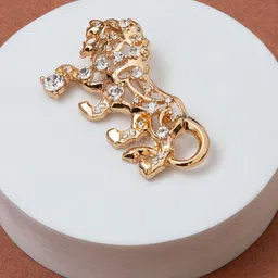 To The Nines Gold-Plated Artificial Stone Studded Statement Lion Brooch-20