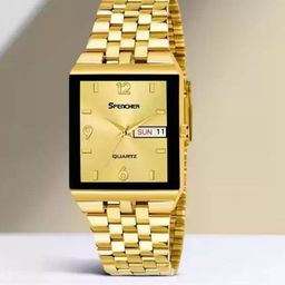 SPENCHER Men Brass Dial & Bracelet Style Straps Analogue Watch SW 9151 New Golden Number-12