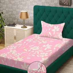 Klotthe Pink Floral 300 TC Cotton Blend Fitted Single Bedsheet in Book Fold Packing-picture-28
