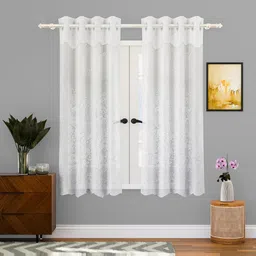 Kuber Industries White 2 Pieces Self Design Cotton Window Curtains-36