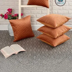 WISE HOME Set of 5 Rust Checked Velvet Square Cushion Covers-picture-19