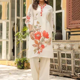 AUTUMN LANE Vastramaya Raffles Women Floral Printed Pure Cotton Kurta with Trousers-picture-17