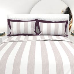 THE WHITE MOSS White & Grey Striped Cotton 300 TC King Bedsheet Set-2.75 m x 2.75 m-image-28