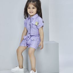 Peppermint Girls Shirt Collar Top With Shorts-image-73